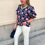 Midnight Petal Puff Ruffle Blouse - The Pink Pineapple 850