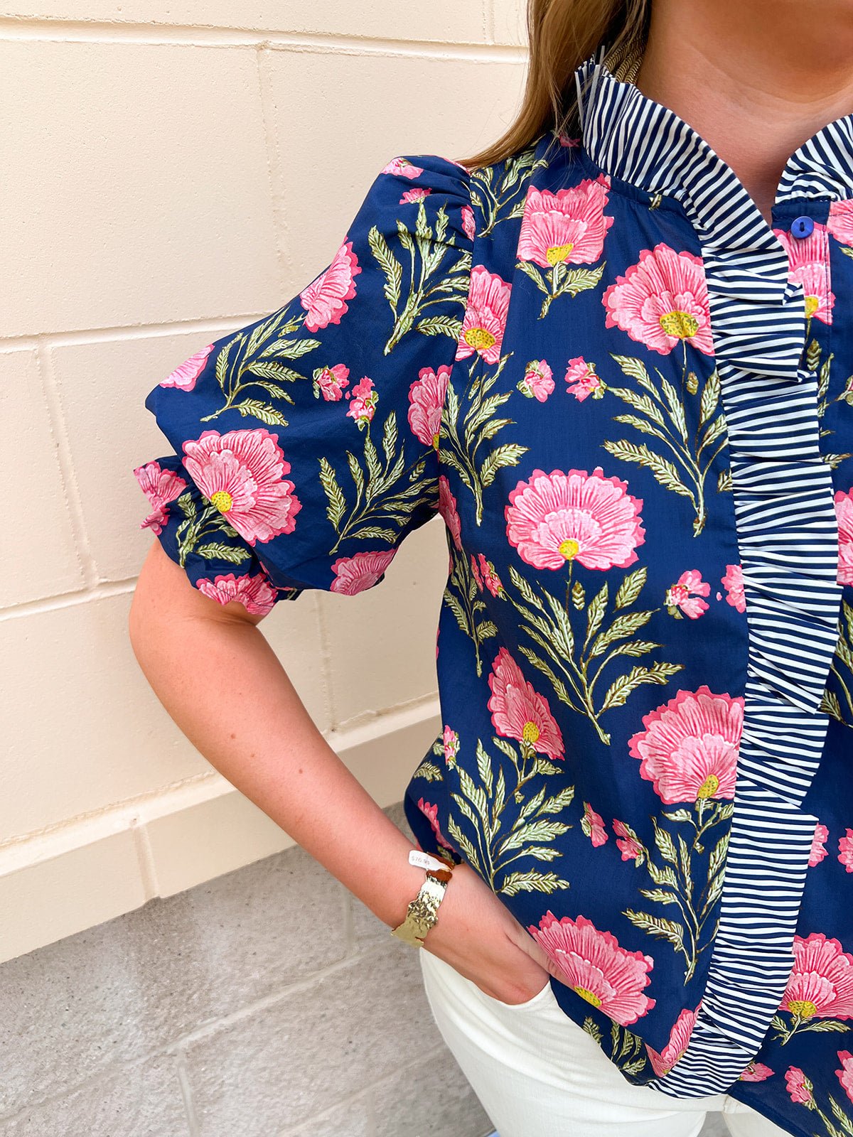 Midnight Petal Puff Ruffle Blouse - The Pink Pineapple 850