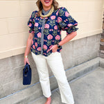 Midnight Petal Puff Ruffle Blouse - The Pink Pineapple 850