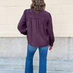 Midnight Plum Split Neck Blouse - The Pink Pineapple 850