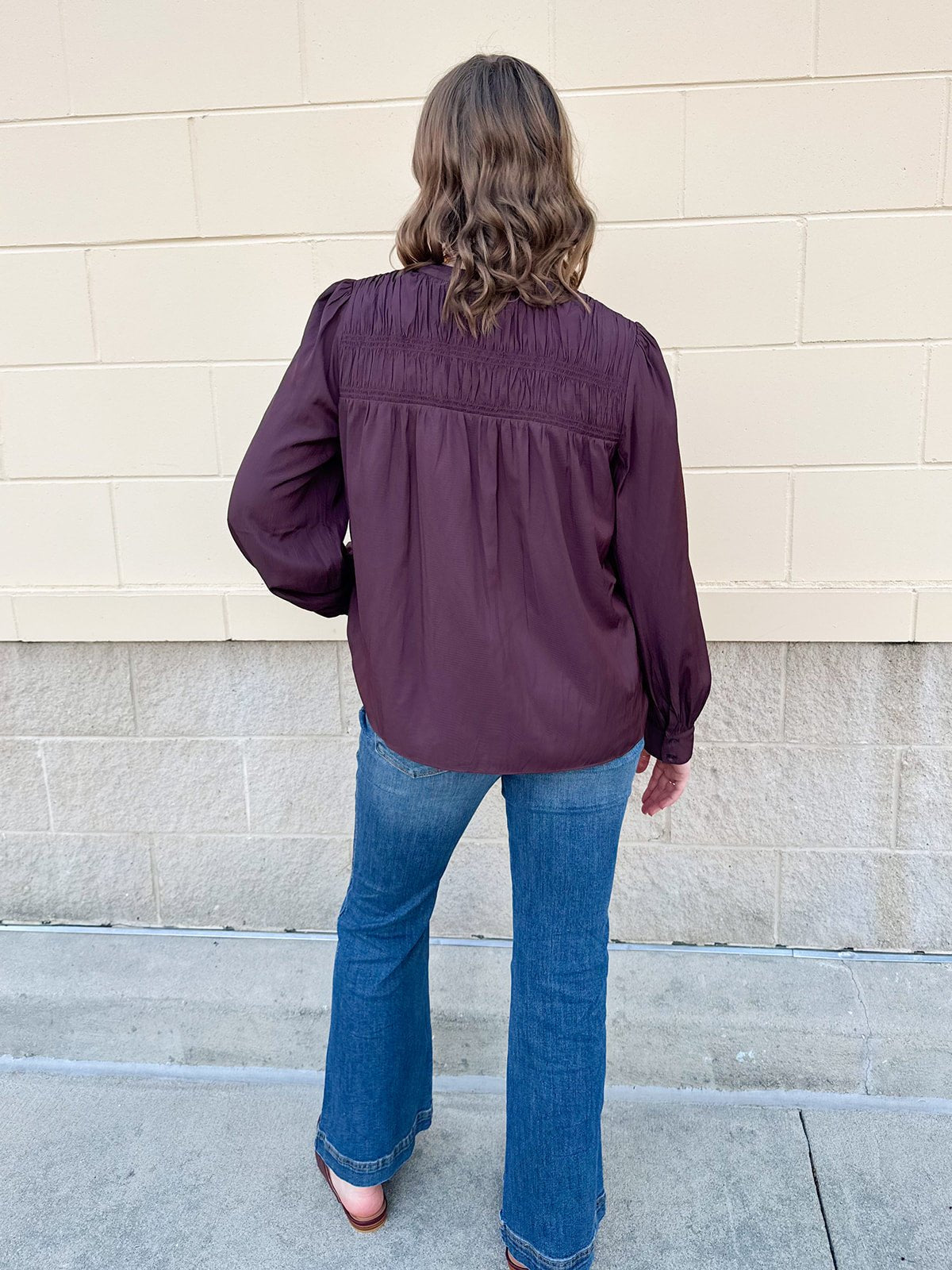Midnight Plum Split Neck Blouse - The Pink Pineapple 850