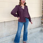 Midnight Plum Split Neck Blouse - The Pink Pineapple 850