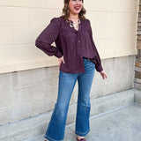 Midnight Plum Split Neck Blouse - The Pink Pineapple 850