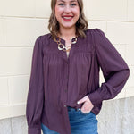 Midnight Plum Split Neck Blouse - The Pink Pineapple 850