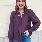 Midnight Plum Split Neck Blouse - The Pink Pineapple 850
