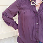 Midnight Plum Split Neck Blouse - The Pink Pineapple 850