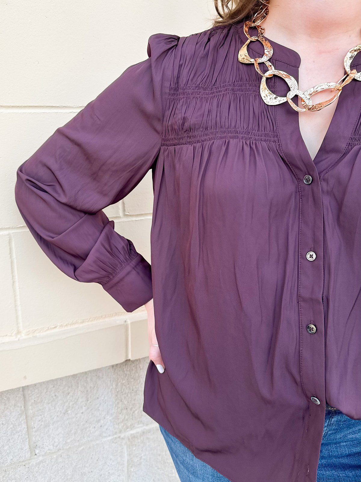 Midnight Plum Split Neck Blouse - The Pink Pineapple 850