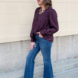 Midnight Plum Split Neck Blouse - The Pink Pineapple 850