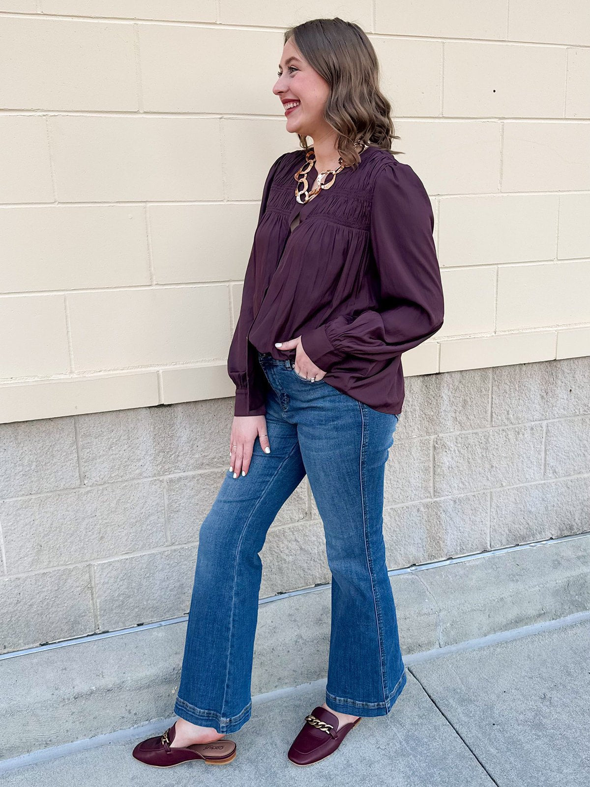 Midnight Plum Split Neck Blouse - The Pink Pineapple 850