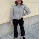 Midnight Stripes Button - Front Ruffle Blouse - The Pink Pineapple 850