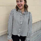Midnight Stripes Button - Front Ruffle Blouse - The Pink Pineapple 850