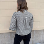 Midnight Stripes Button - Front Ruffle Blouse - The Pink Pineapple 850