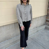 Midnight Stripes Button - Front Ruffle Blouse - The Pink Pineapple 850