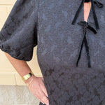 Midnight Velvet Bow Jacquard Mini Dress - The Pink Pineapple 850