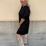 Midnight Velvet Bow Jacquard Mini Dress - The Pink Pineapple 850