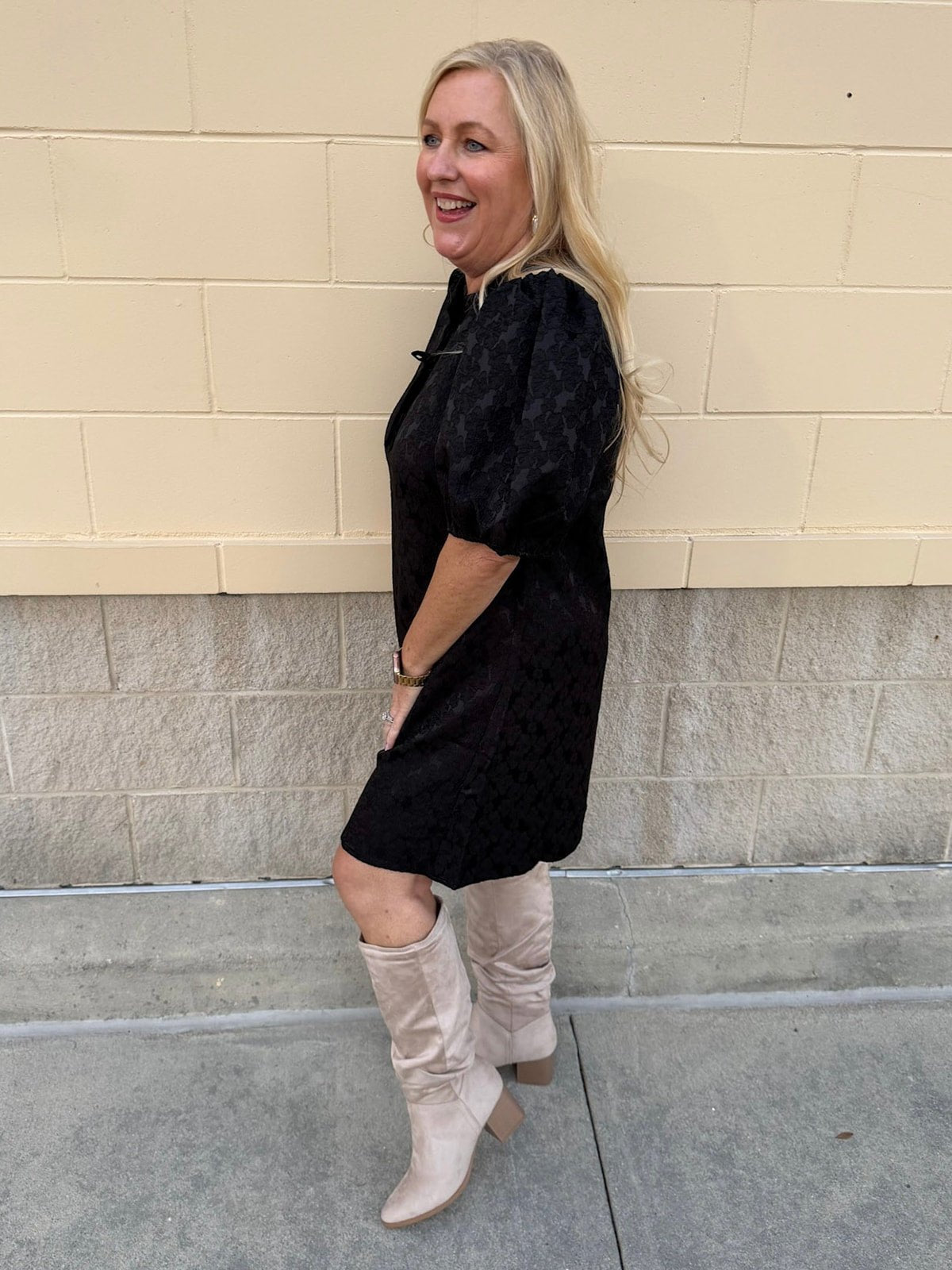 Midnight Velvet Bow Jacquard Mini Dress - The Pink Pineapple 850