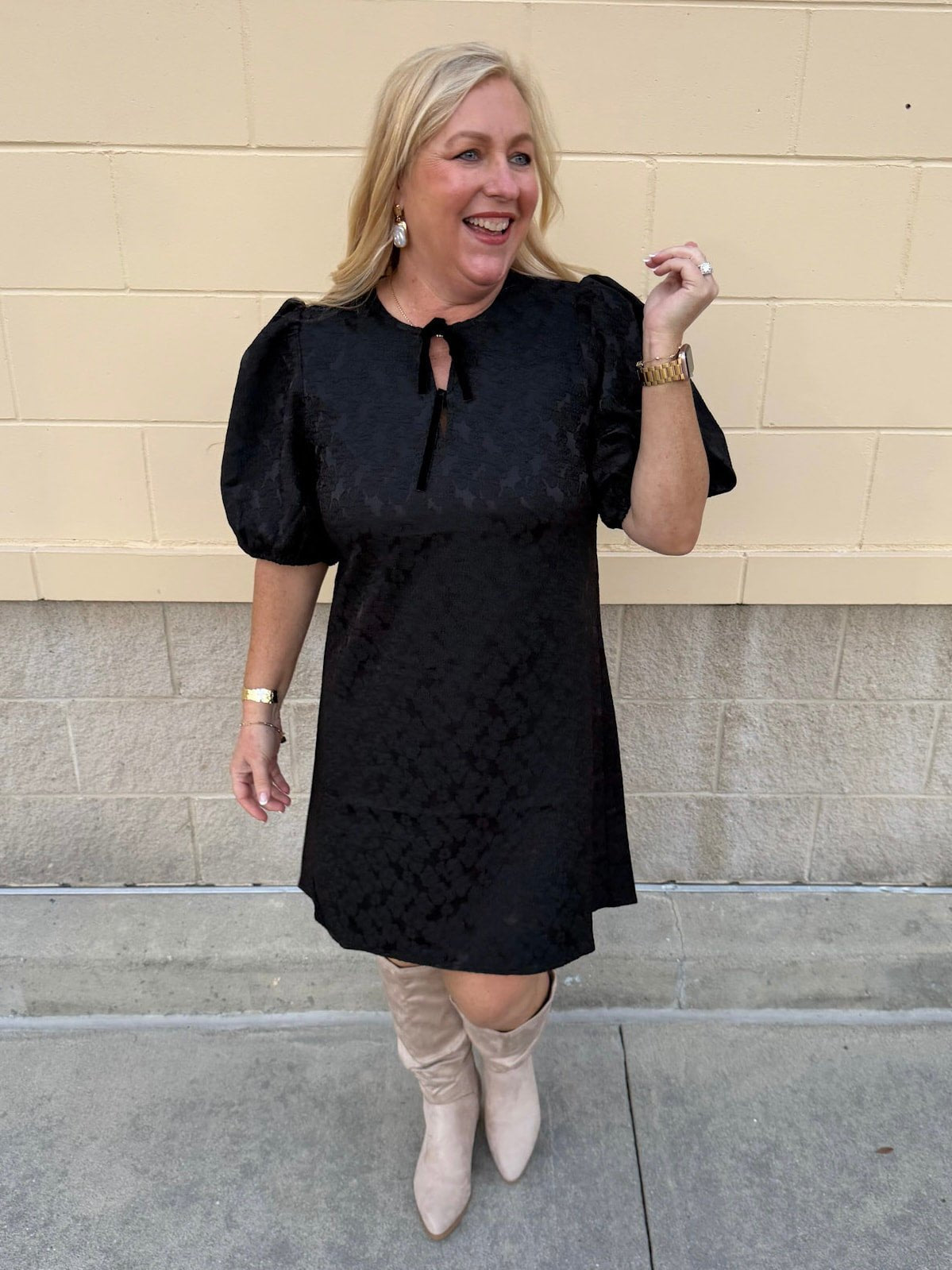 Midnight Velvet Bow Jacquard Mini Dress - The Pink Pineapple 850