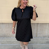 Midnight Velvet Bow Jacquard Mini Dress - The Pink Pineapple 850