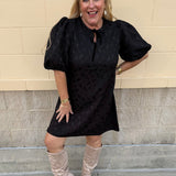 Midnight Velvet Bow Jacquard Mini Dress - The Pink Pineapple 850