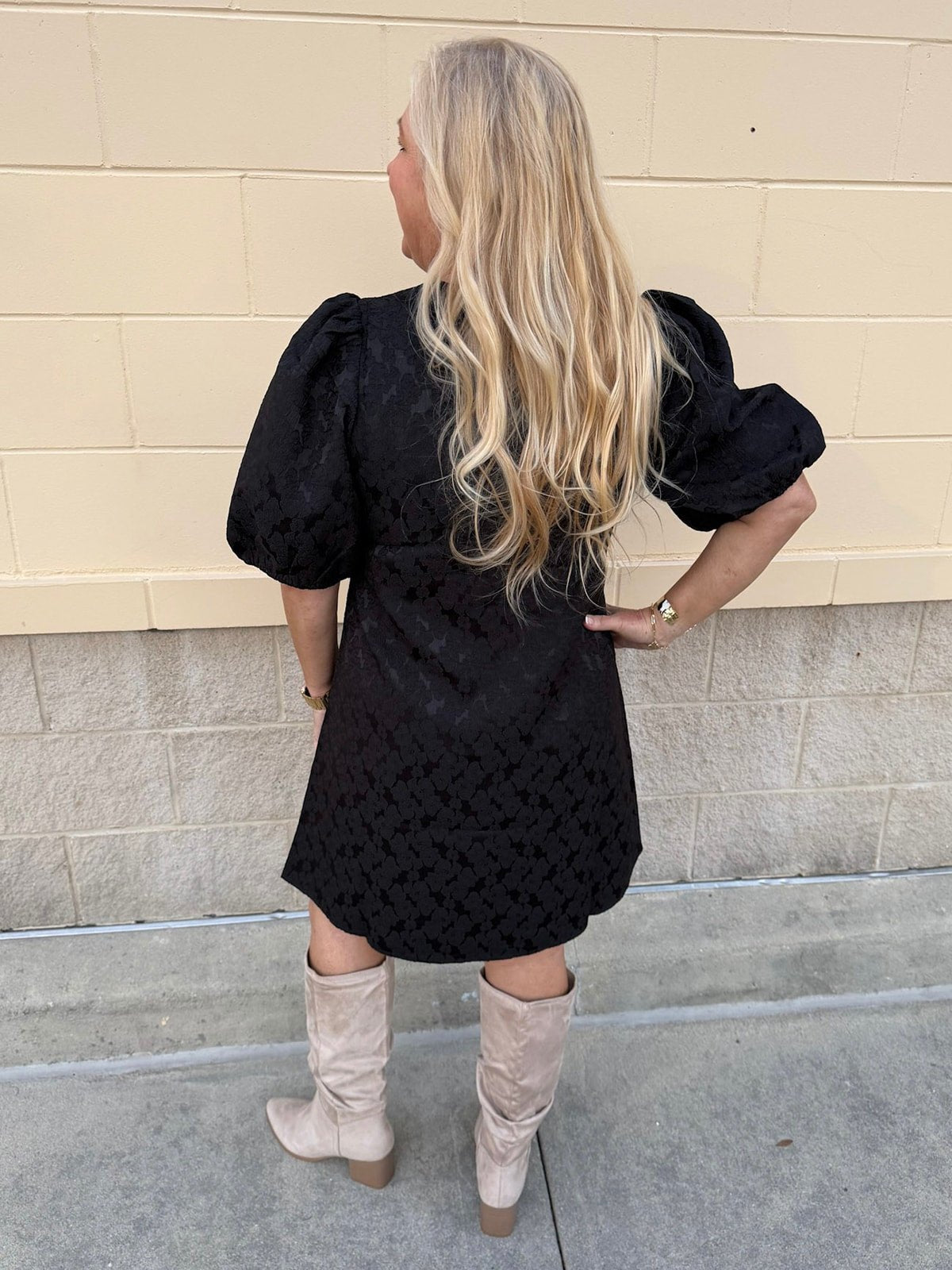 Midnight Velvet Bow Jacquard Mini Dress - The Pink Pineapple 850