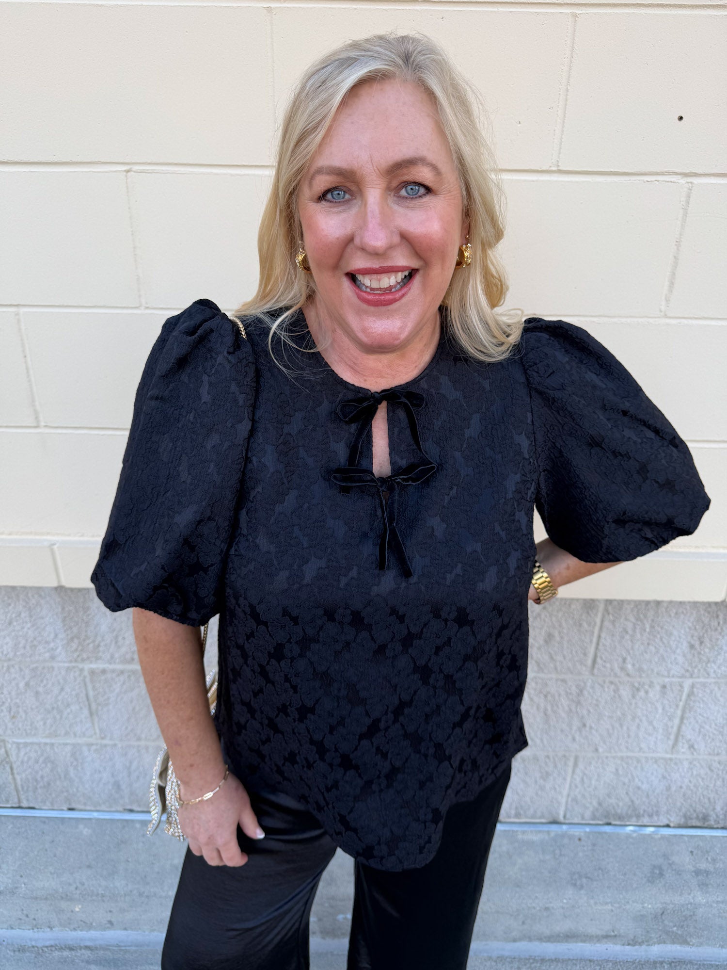 Midnight Velvet Jacquard Blouse - The Pink Pineapple 850