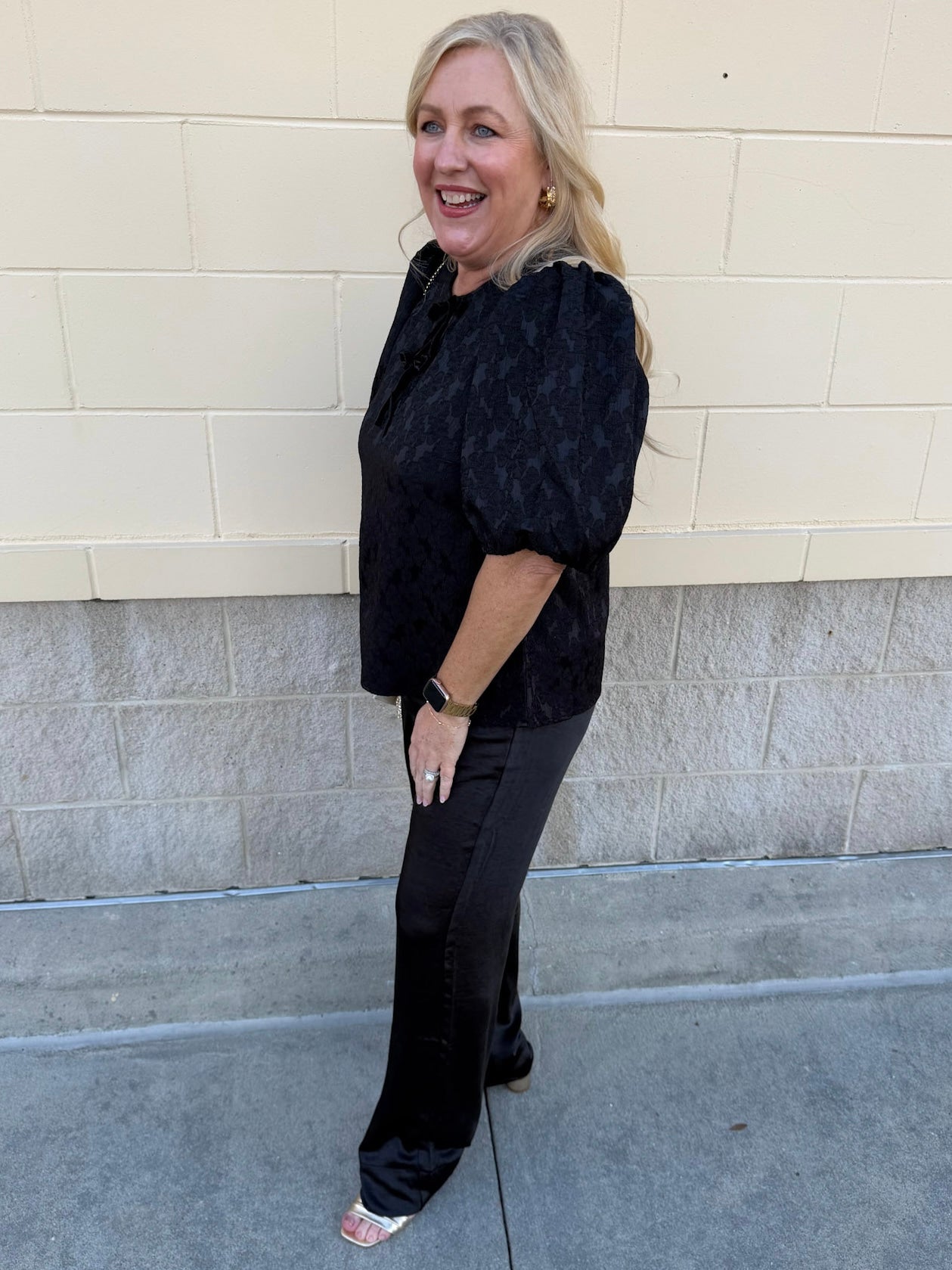 Midnight Velvet Jacquard Blouse - The Pink Pineapple 850