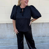 Midnight Velvet Jacquard Blouse - The Pink Pineapple 850