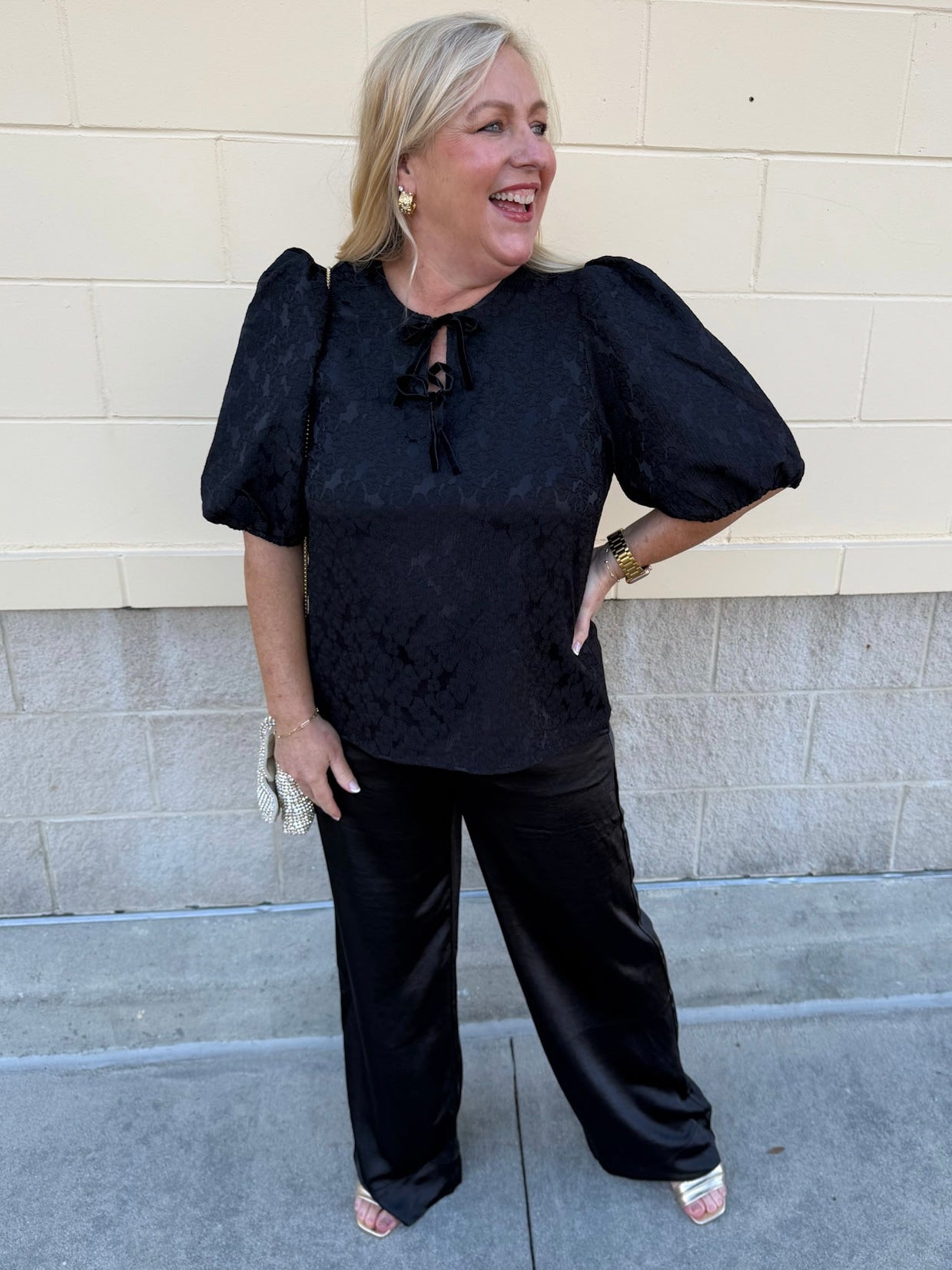 Midnight Velvet Jacquard Blouse - The Pink Pineapple 850