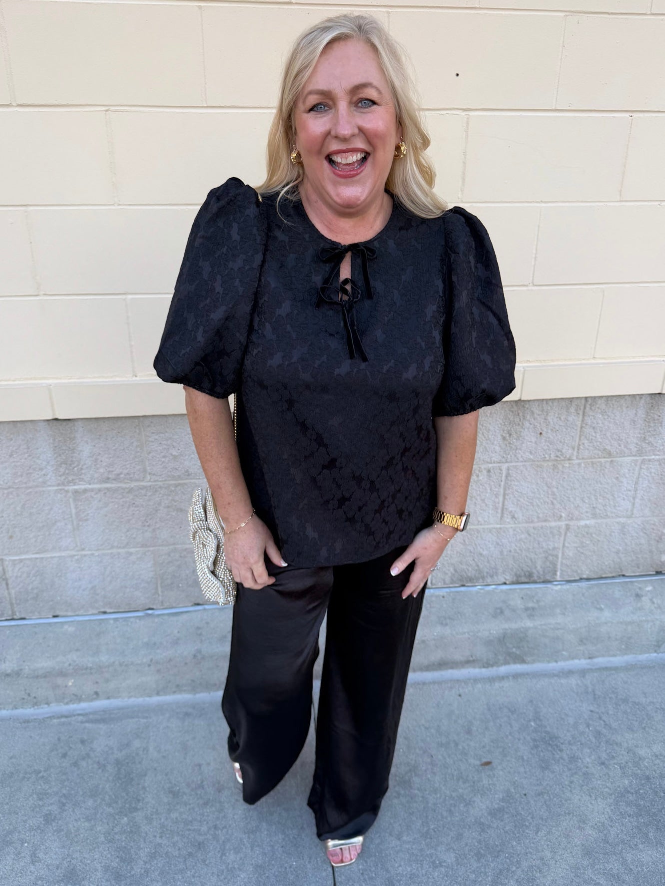 Midnight Velvet Jacquard Blouse - The Pink Pineapple 850