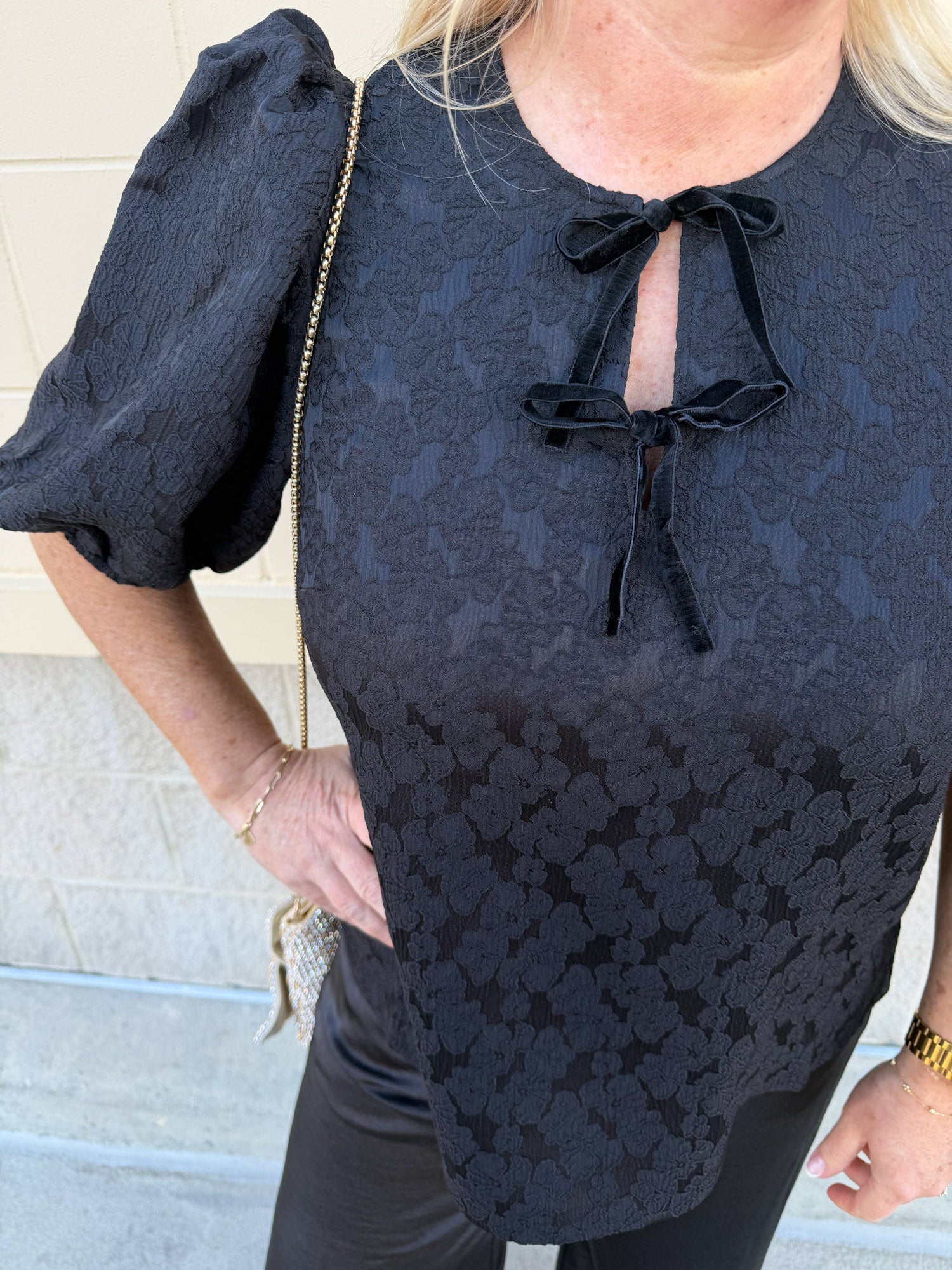 Midnight Velvet Jacquard Blouse - The Pink Pineapple 850