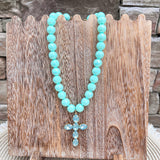 Mint Grace Crystal Cross Necklace - The Pink Pineapple 850
