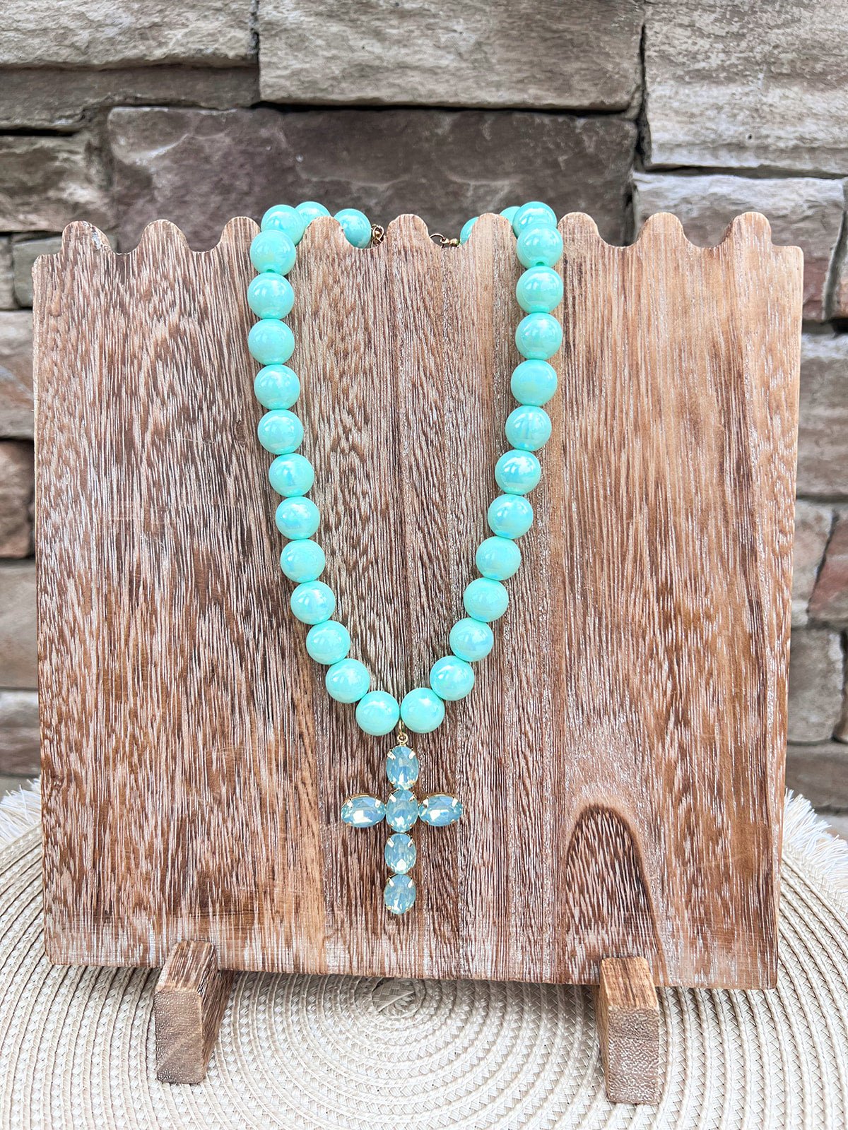 Mint Grace Crystal Cross Necklace - The Pink Pineapple 850