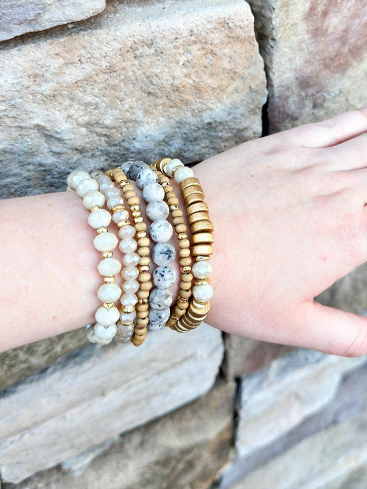 Mix Stackable Charm Stretch Bracelet in Natural - The Pink Pineapple 850