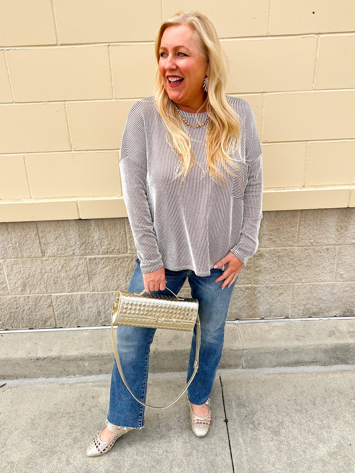 Mocha Mornings Striped Pocket Top - The Pink Pineapple 850