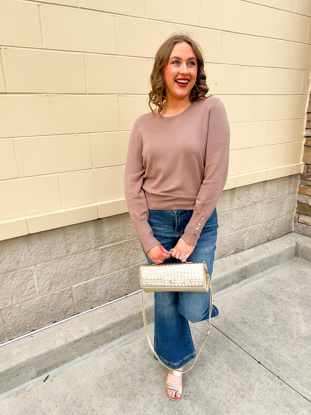 Mocha Poise Button - Cuff Knit Top - The Pink Pineapple 850