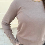 Mocha Poise Button - Cuff Knit Top - The Pink Pineapple 850