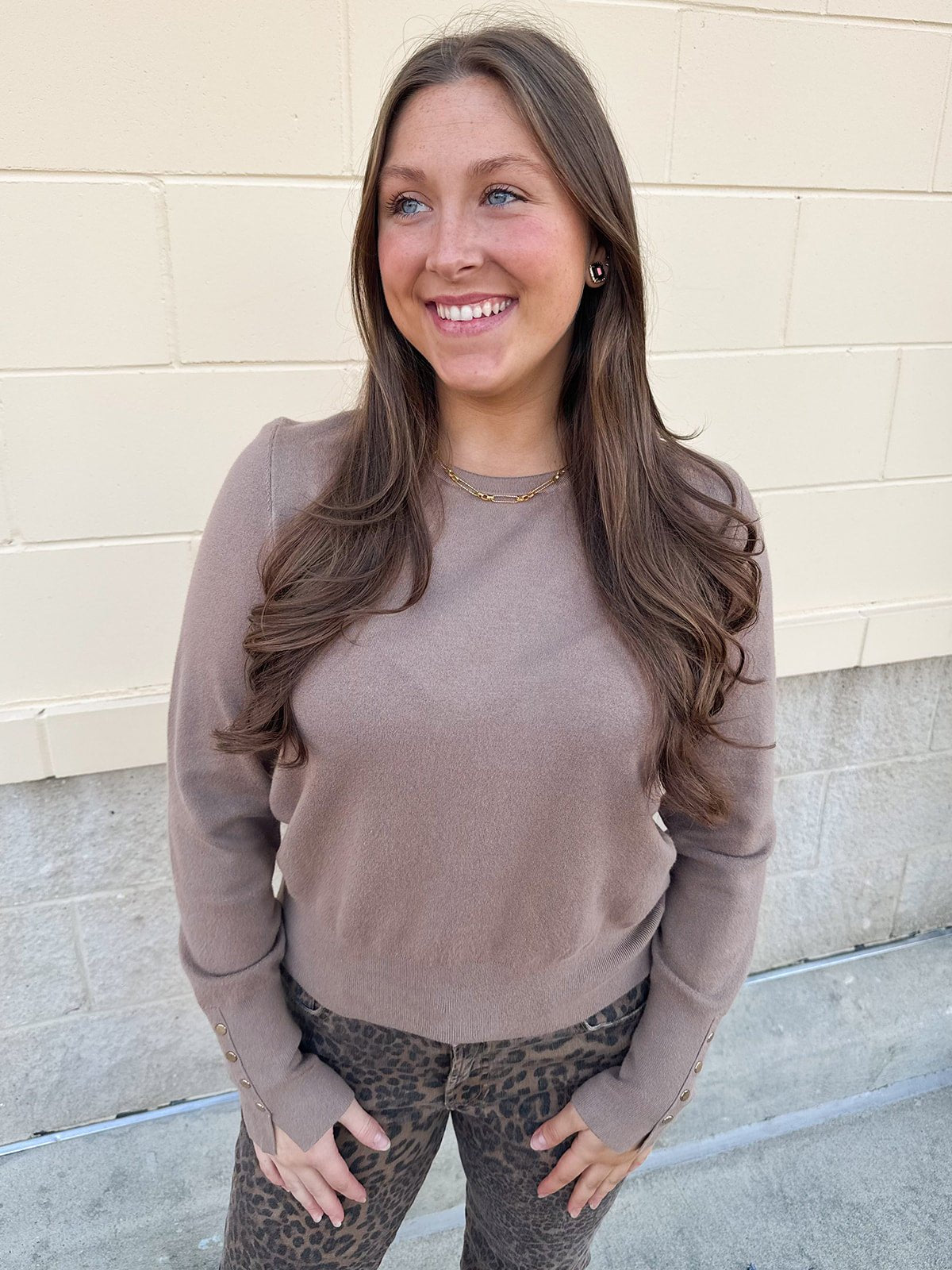 Mocha Poise Button - Cuff Knit Top - The Pink Pineapple 850