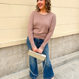Mocha Poise Button - Cuff Knit Top - The Pink Pineapple 850