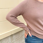 Mocha Poise Button - Cuff Knit Top - The Pink Pineapple 850