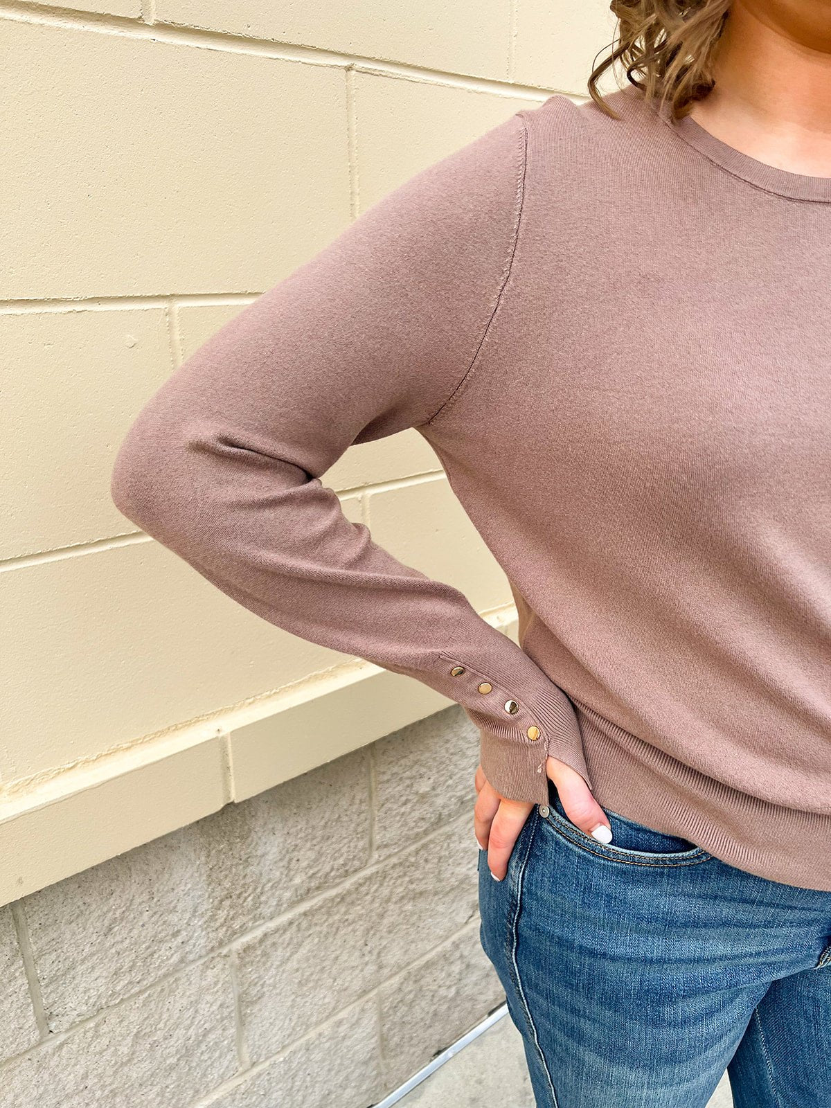 Mocha Poise Button - Cuff Knit Top - The Pink Pineapple 850