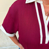 Monaco Contrast V - Neck Top - The Pink Pineapple 850