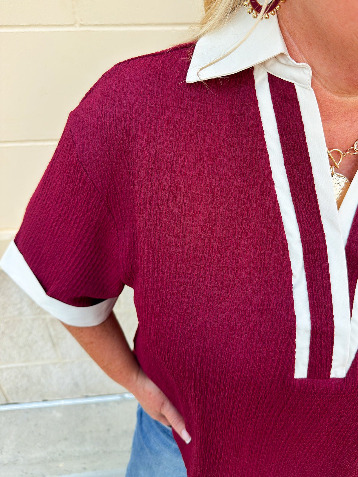 Monaco Contrast V - Neck Top - The Pink Pineapple 850