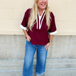 Monaco Contrast V - Neck Top - The Pink Pineapple 850