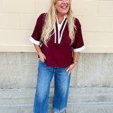 Monaco Contrast V - Neck Top - The Pink Pineapple 850