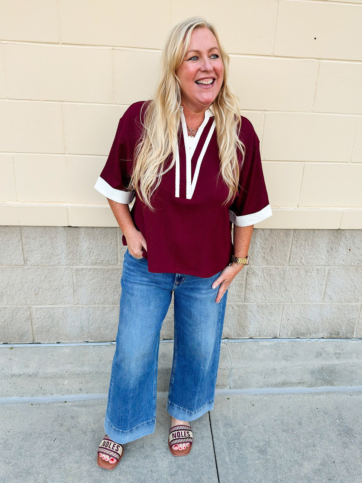 Monaco Contrast V - Neck Top - The Pink Pineapple 850