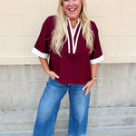 Monaco Contrast V - Neck Top - The Pink Pineapple 850