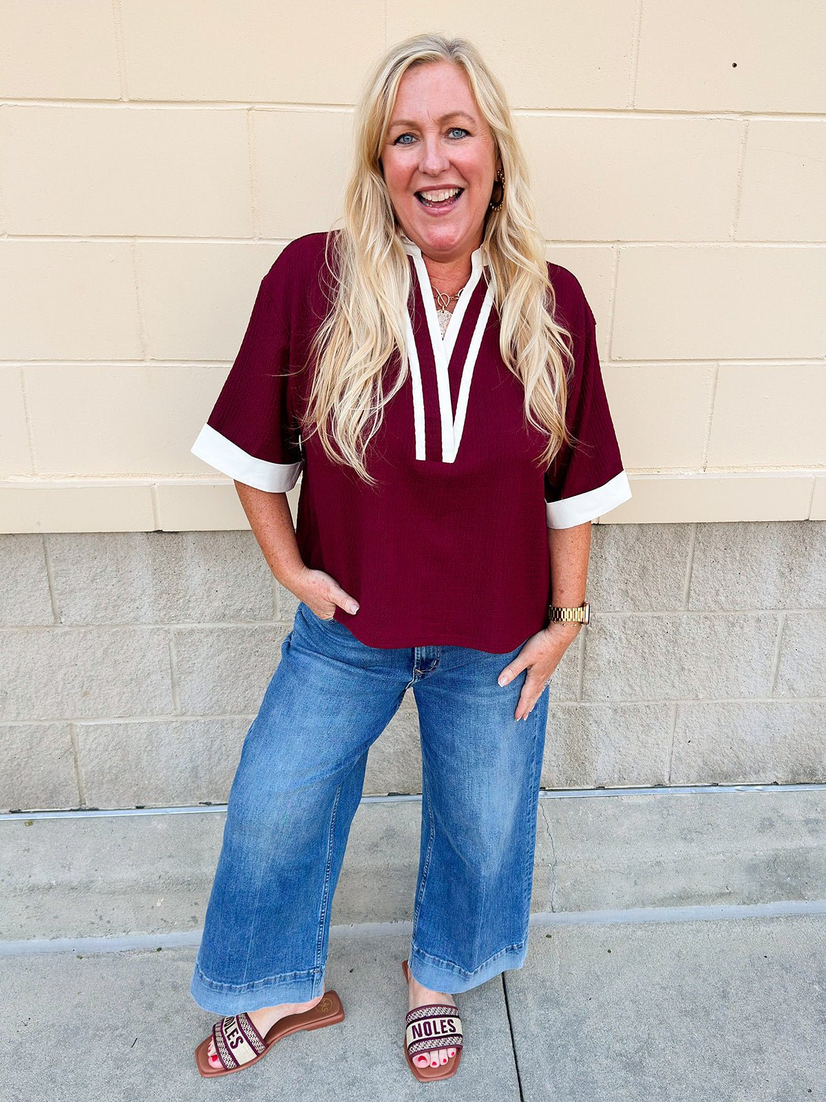 Monaco Contrast V - Neck Top - The Pink Pineapple 850