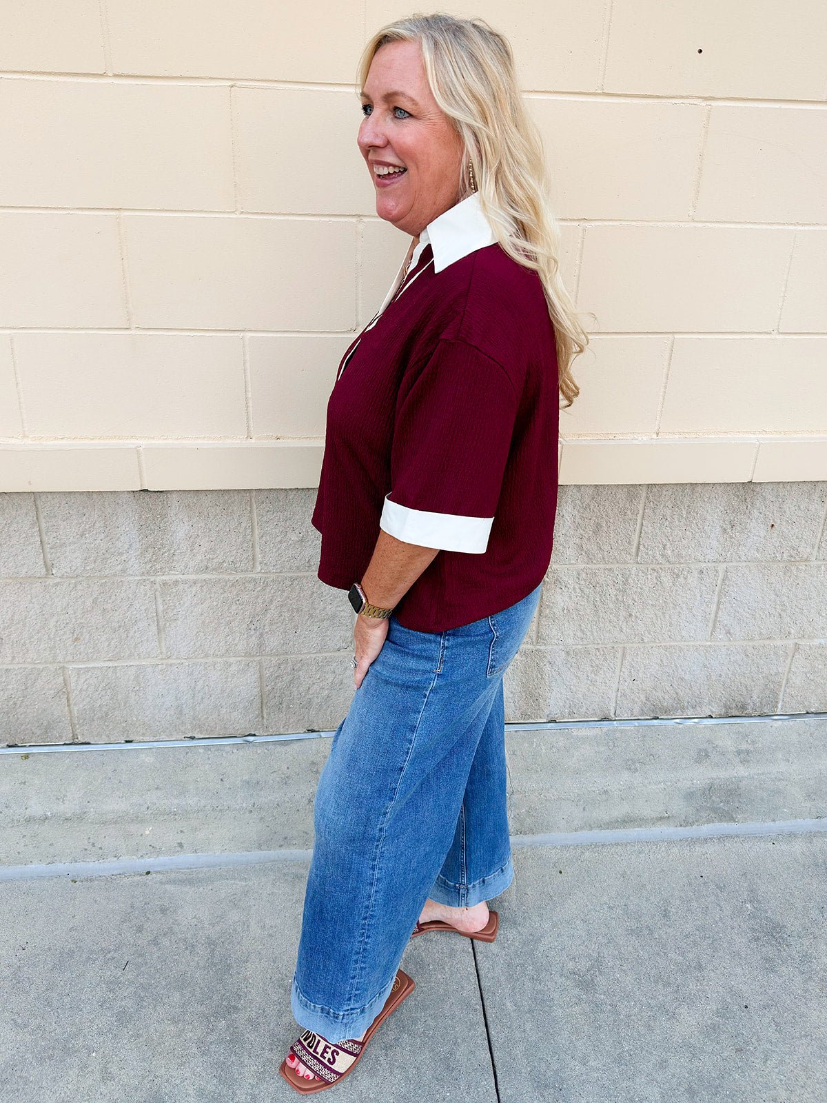 Monaco Contrast V - Neck Top - The Pink Pineapple 850