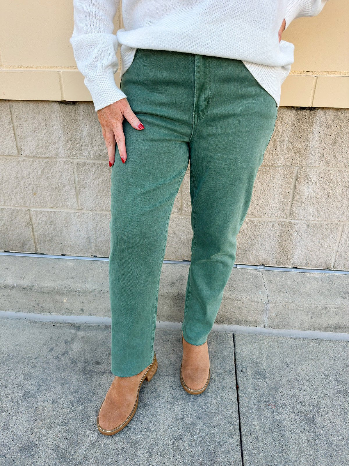 Mosswood Bootcut Pants in Washed Olive - The Pink Pineapple 850