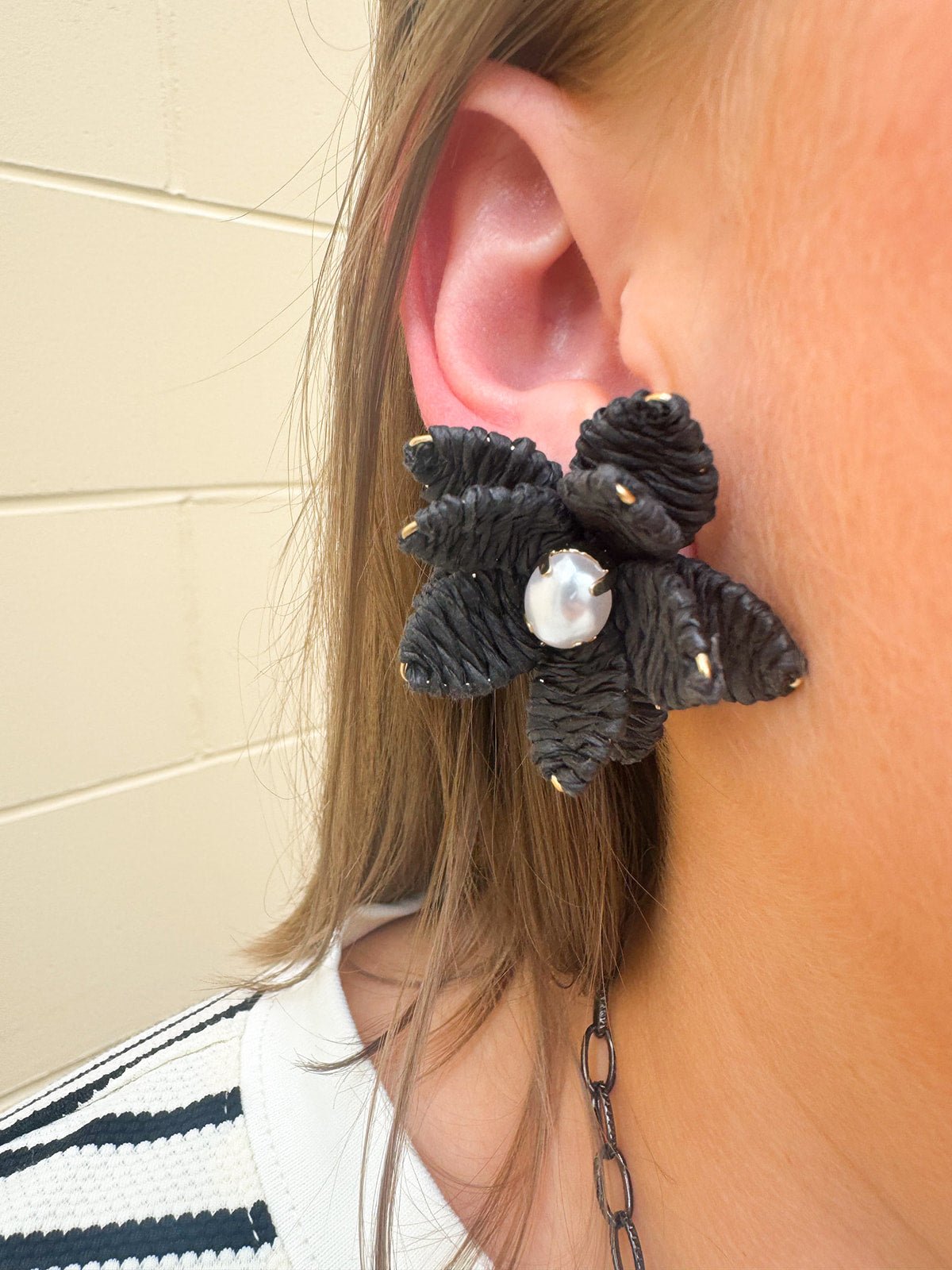 Mudpie Black Raffia Flower Earrings - The Pink Pineapple 850